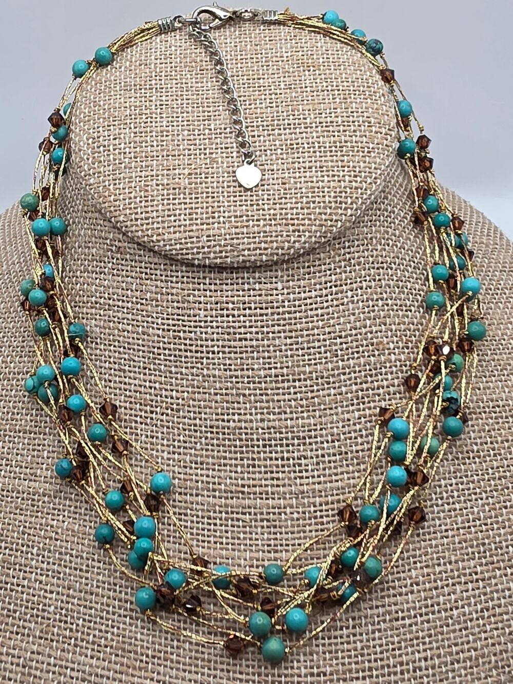 Turquoise and Brown Tone Crystal Necklace